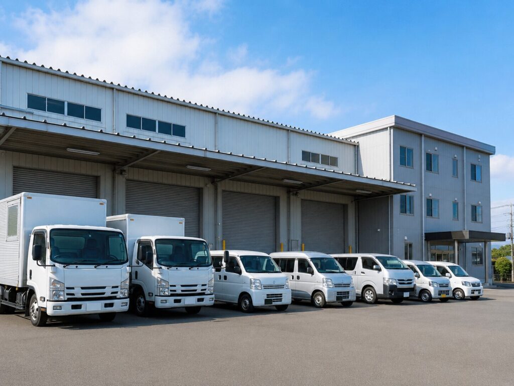 トラックが並ぶ暮らし110番の車両と拠点